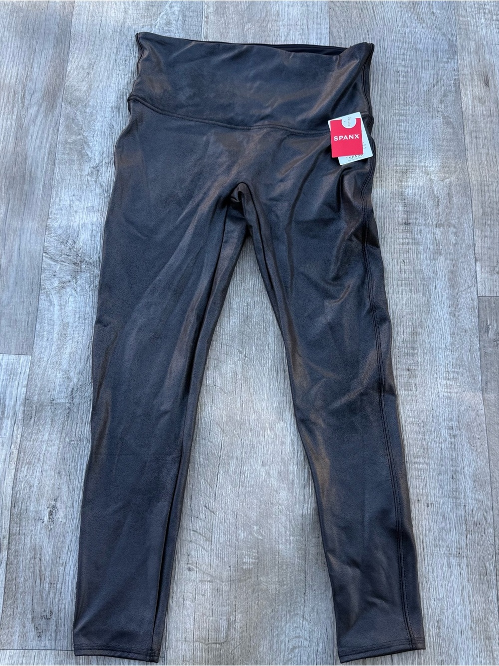 Spanx Black Faux Leather Gun Metal Leggings Size XL Petite New With Tags